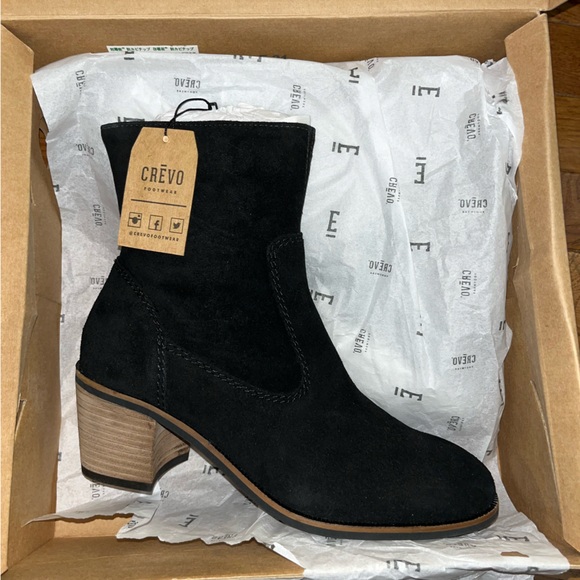 Crevo Jet Black Jade Leather Block Heel Bootie Women’s Size 6 - Picture 7 of 11